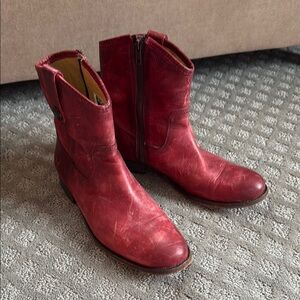 Red Leather Ankle Boots